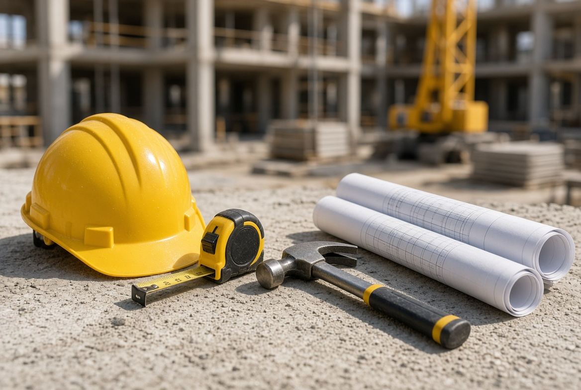 Casco, planos y herramientas de Construcciones Reygardo
