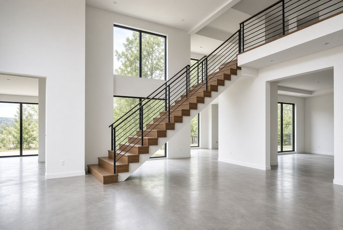 Interior con escalera y acabados
